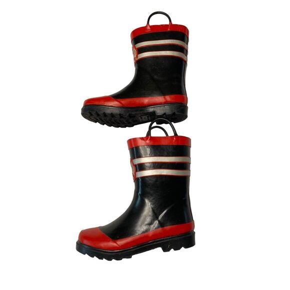 Fire Department Boys Rubber Waterproof Mid-Calf Red Black Pull On Rain Boots - Picture 3 of 13